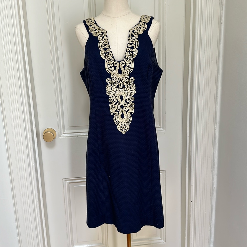 Lilly Pulitzer Navy Mini Dress With Cream Appliqu
